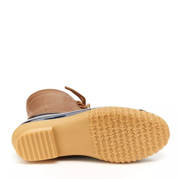 NIB JBU Water-Resistant Faux Leather Lace-Up Duck Boots Navy Blue Brown 8 - Picture 5 of 6